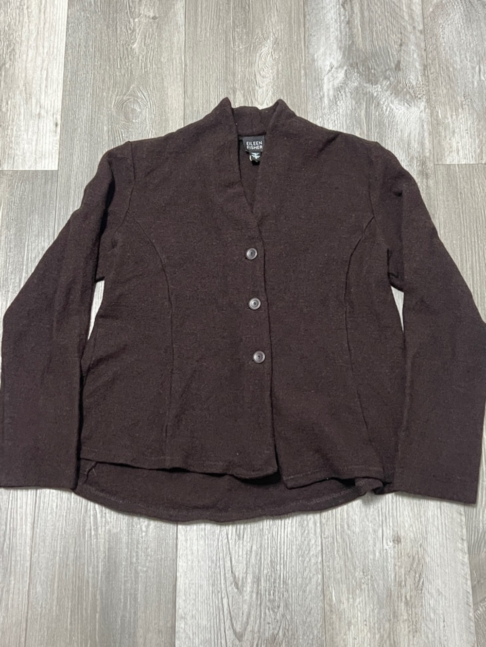 Eileen  Fischer 100% wool  Chocolate Brown Button-Front Knit Blazer/ size Small